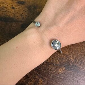 Touchstone Crystal Bracelet Open Cuff Silver Tone
